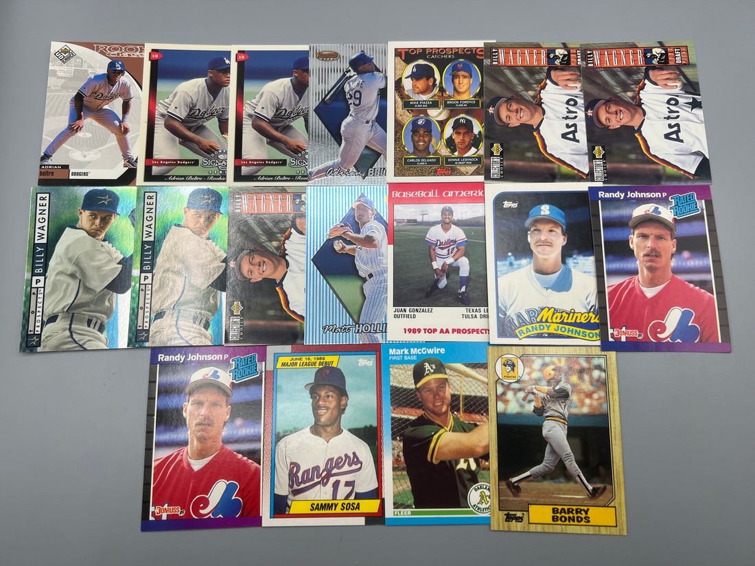 Lot of (18) Assorted Baseball Star Player Rookie/Prospect Cards - Randy Johnson, Barry Bonds, Adrian (1 of 4)