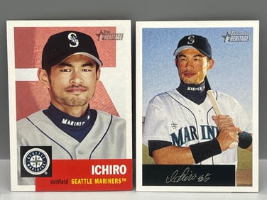 2002 Topps Heritage Ichiro Suzuki #1 & 2002 Bowman Heritage Ichiro Suzuki Black Box Variation #261