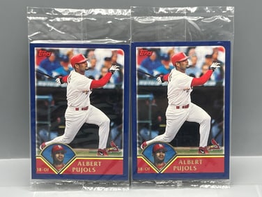 Lot of (2) 2002 Topps Baseball Pre Production Factory Sealed 3 Card Sets W/ Pujols On Front