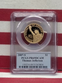 2007-S PROOF Thomas Jefferson Presidential Dollar - PCGS PR69 DCAM