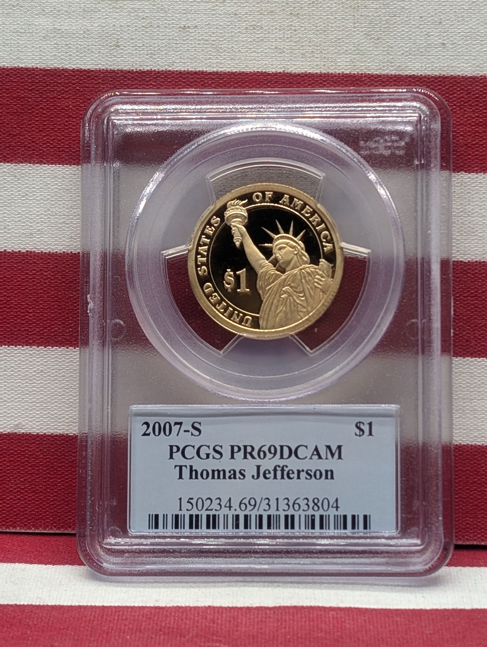 2007-S PROOF Thomas Jefferson Presidential Dollar - PCGS PR69 DCAM