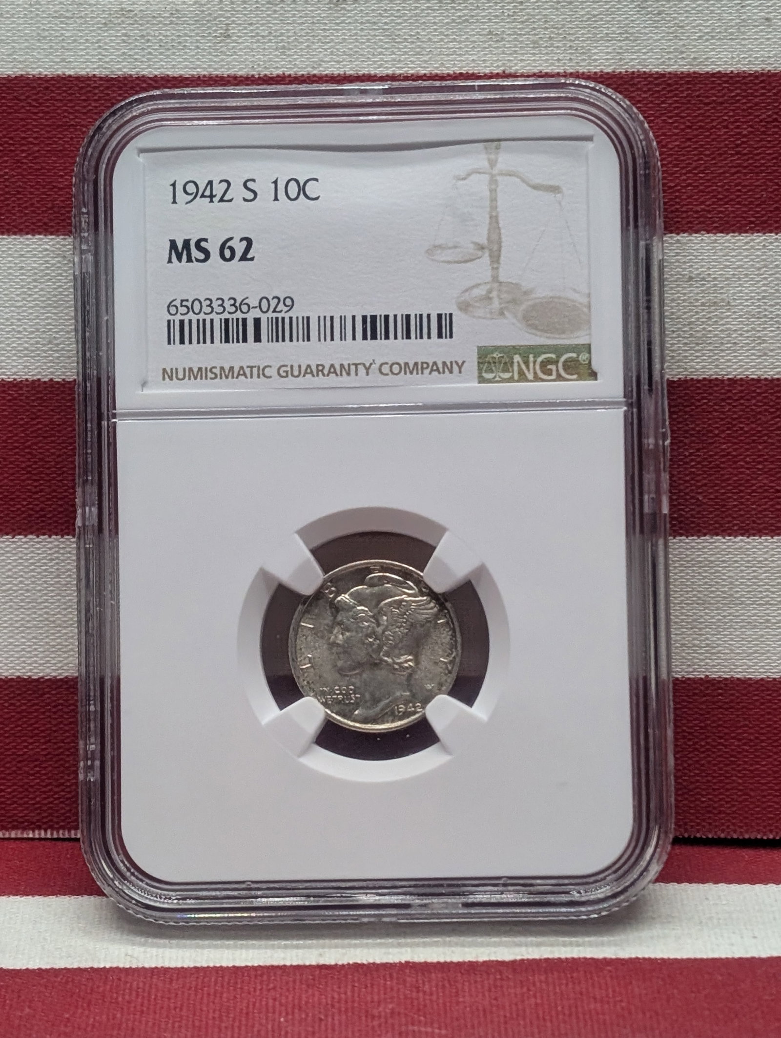 1942-S Mercury Silver Dime - NGC MS62: 1942-S Mercury Silver Dime - NGC MS62