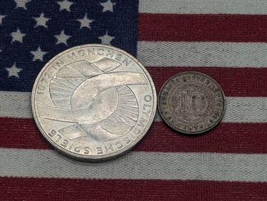 1902 British Straits Settlements 10 Silver Cents & 1972-G West Germany 10 Silver Marks