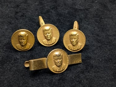 Gold *Filled* John Fitzgerald Kennedy Cuff Links, Tie Clip & Pin Set - VERY NICE COLLECTION!! (4