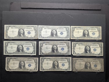 Nine Various 1935 & 1957 Series $1.00 Silver Certificates, (1) 1935-A, (1) 1935-C, (3) 1935-D, (1)