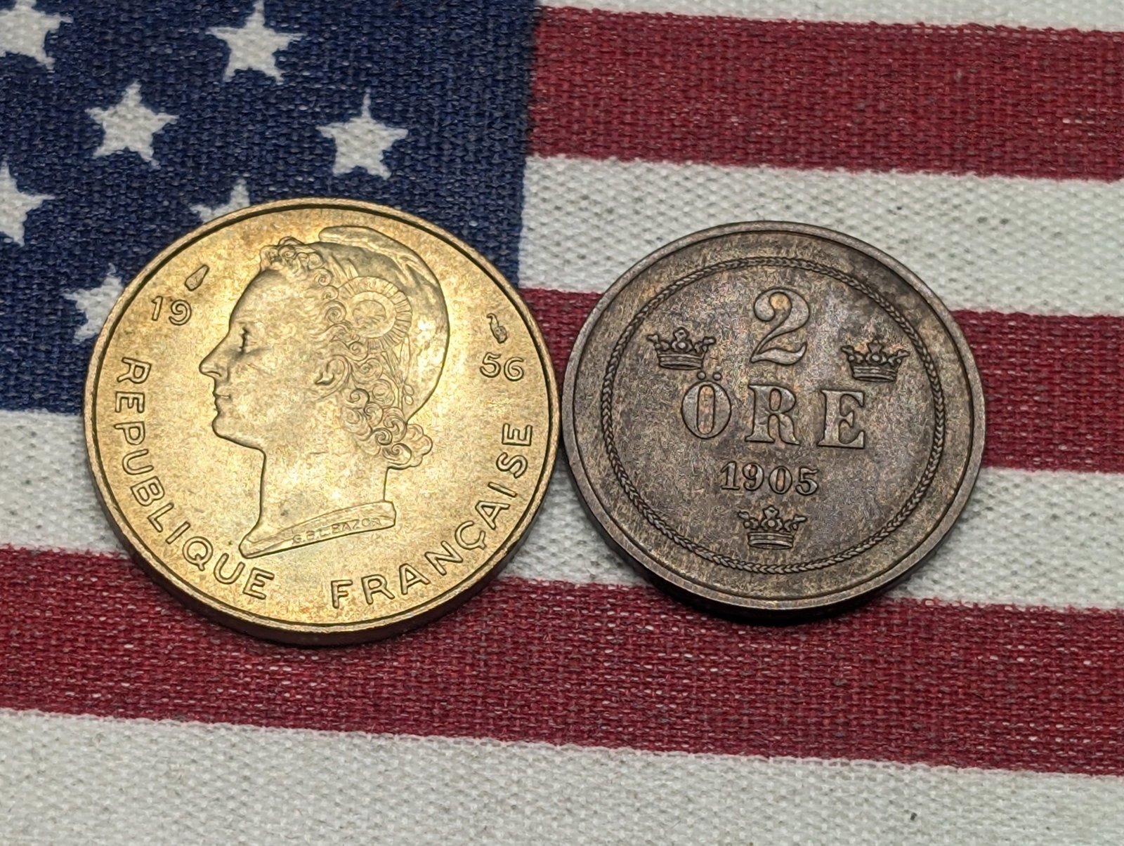 1905 Sweden 2 Ore & 1956 French West Africa 10 Francs: 1905 Sweden 2 Ore & 1956 French West Africa 10 Francs