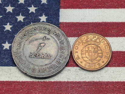 1945 Baroda India 2 Paisa & 1962 Sao Tome Principe 50 Centavos (2 PCS): 1945 Baroda India 2 Paisa & 1962 Sao Tome Principe 50 Centavos (2 PCS)