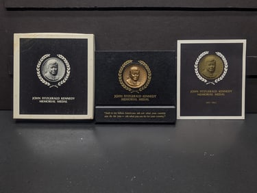 1963 John Fitzgerald Kennedy Presidential Bronze Art Medal in Display w/ COA & 1968 Dayton Daily