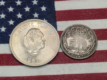 1917 Egypt 50 Silver Piastres & 1967 Tonga 50 Seniti