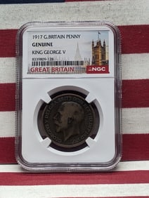 1917 Great Britain King George V Penny - NGC GENUINE