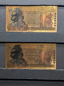 Lot of Two 24k Gold *LAYERED* 2008 South Africa 100 Yottalillion Dollars Fantasy Notes