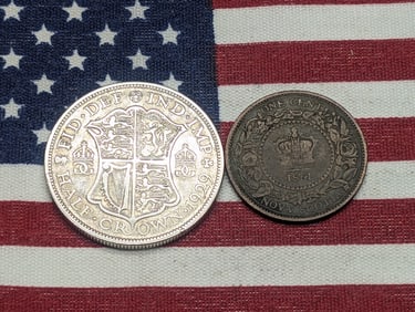 1861 Nova Scotia 1 Cent & 1929 United Kingdom 1/2 Silver Crown *Counter Marked*