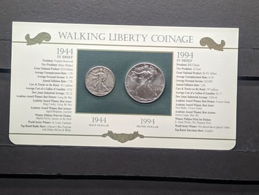 Walking Liberty Coinage 50 Years Apart - 1944 Walking Liberty Half Dollar & 1994 American Silver