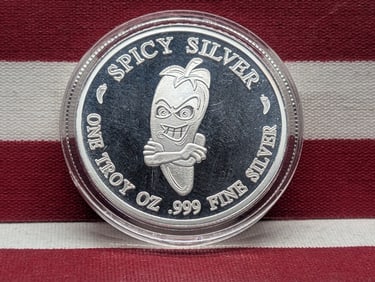 1 Oz. .999 FINE SILVER Breaker! Breaker! Spicy Silver Designed Round in Capsule