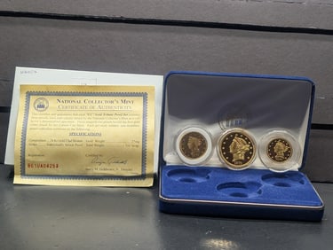 24k Gold *LAYERED* 1870 *TRIBUTE* to the Liberty Head $5, $10 & $20 Gold Pieces in Display Box w/