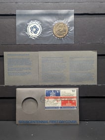 1974 American Revolution Bicentennial First Day Cover - Commemorative Medal & Stamps in OGP, John
