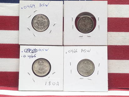 4 British India One Fourth Rupees All .917 Silver. Nice conditions from 1918, 1940, 1944, & 1945 In: 4 British India One Fourth Rupees All .917 Silver. Nice conditions from 1918, 1940, 1944, & 1945 In VF to UNC