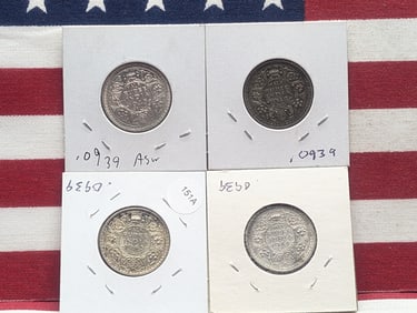 4 British India One Half Rupees All .917 Silver. WWII dates. Nice conditions from 1942 in VF to 1945