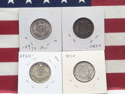 4 British India One Half Rupees All .917 Silver. WWII dates. Nice conditions from 1942 in VF to 1945: 4 British India One Half Rupees All .917 Silver. WWII dates. Nice conditions from 1942 in VF to 1945 in Unc.