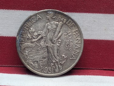 1931 Panama 1 Balboa Coin, 90% Silver, 26.73 Gr.