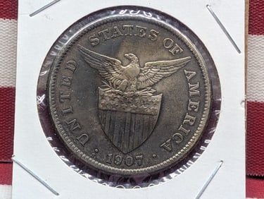 1907-S Philippines One Peso, Key Date, 80% Silver, 20 Gr.
