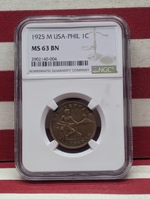 1925 M Philippines One Centavo Graded By NGC MS 63 BN
