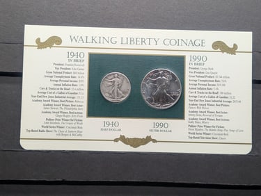 Walking Liberty Coinage 50 Years Apart - 1940 Walking Liberty Half Dollar & 1990 American Silver