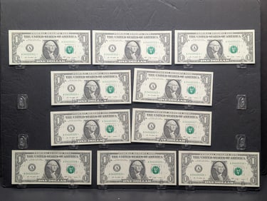 10 consecutive serial number 2009 $1 Federal Reserve STAR notes-Boston. GEM Crisp.