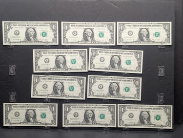 10 consecutive serial number 2013 $1 Federal Reserve STAR notes-Dallas. GEM Crisp.