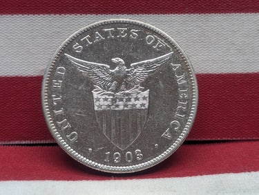 1903 Philippines One Peso, Big Key Date, MS, 80% Silver, 20 Gr.