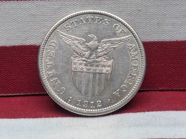 1912-S Philippines One Peso, Big Key Date, MS, 80% Silver, 20 Gr.