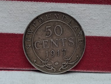 1917 Newfoundland 50 Cent. Very fine plus, attractive, and original.