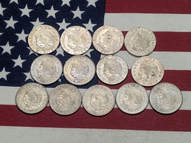 (13) Assorted Date Mexican 50 Centavos, 1958, 1960s Dates, 70's & 80's Dates