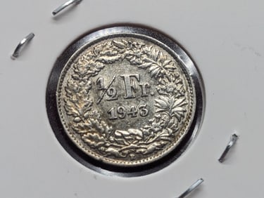 1943 Switzerland 1/2 Franc, Silver.