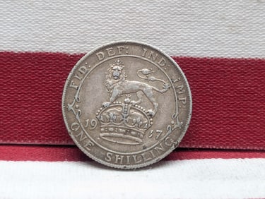 1917 England One Shilling. Original XF and attractive. .925 silver.