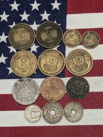 (13) Assorted French Foreign Coins, 1920s, 30s, & 40s Dates