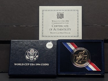 1994 P World Cup USA Commemorative Clad Half Dollar. GEM Proof in original box plus COA.