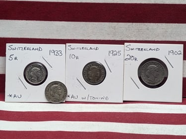 (4) Assorted Switzerland Coins, 1902-B, 1925-B, 1933-B, 1942-B