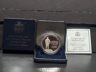 2003-P PROOF National Wildlife Refuge System Centennial Silver Medal - Elk in OGP w/ COA