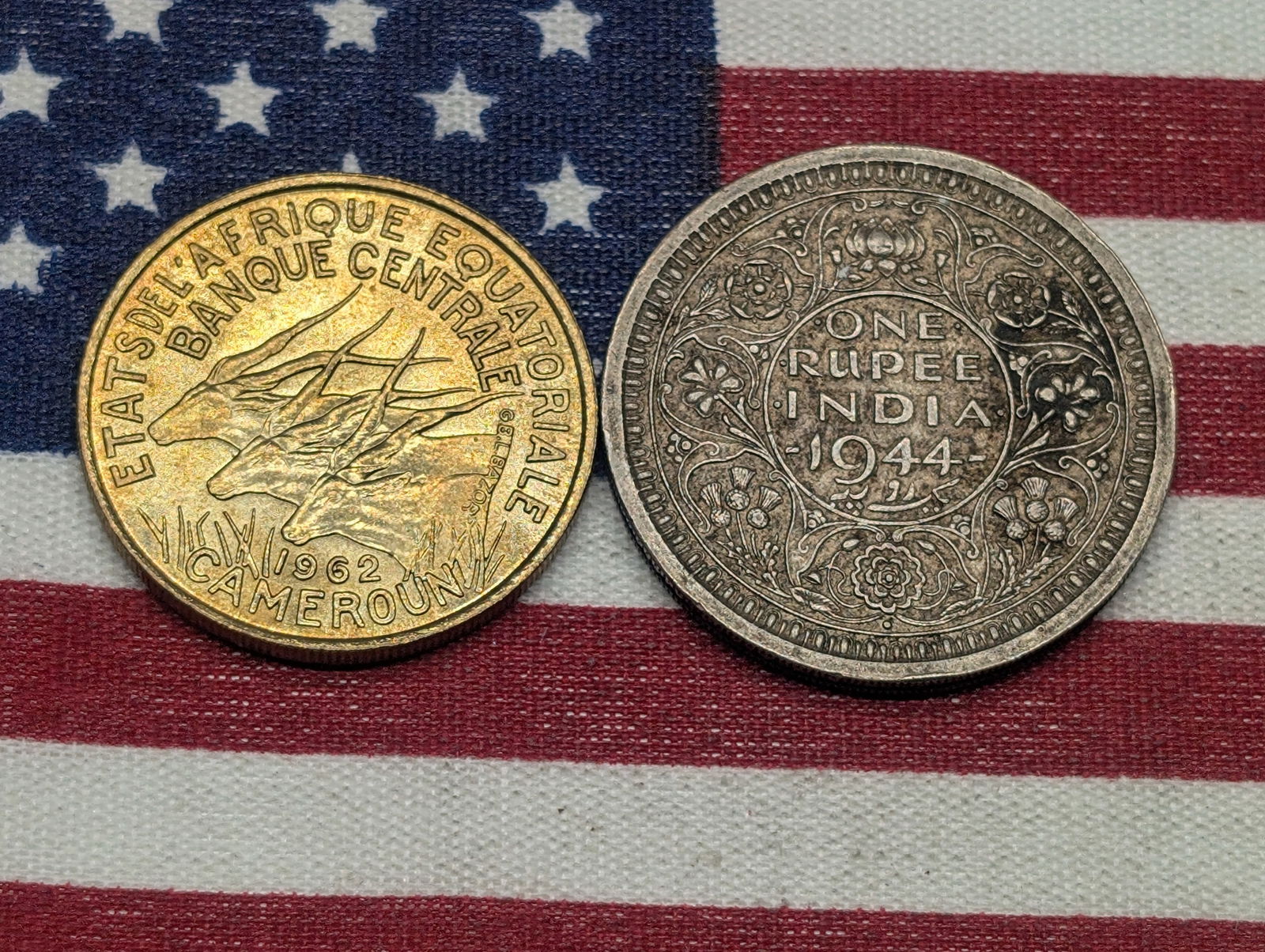 1944 India 1 Silver Rupee & 1962 Cameroun 25 Francs (2 PCS) (1 of 2)