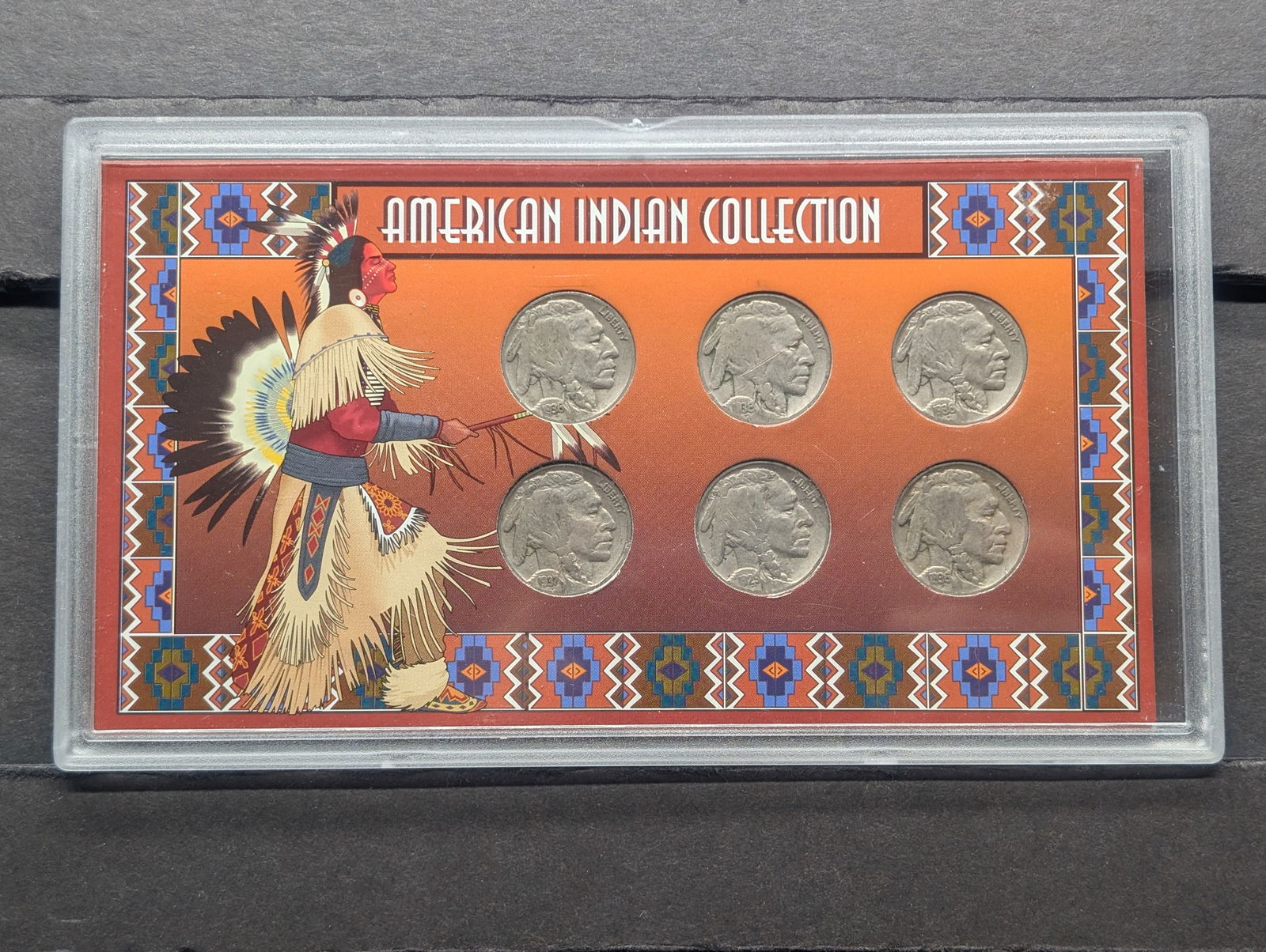 American Indian Buffalo Nickel Collection in Display, (1) 1929, (3) 1936, (1) 1937, & (1) 1938 (1 of 4)