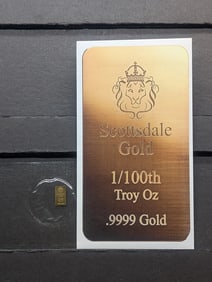 1/100th Oz. .9999 FINE GOLD Scottsdale Mint Designed Miniature Art Bar