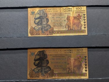 Lot of Two 24k Gold *LAYERED* 2008 South Africa 100 Yottalillion Dollars Fantasy Notes
