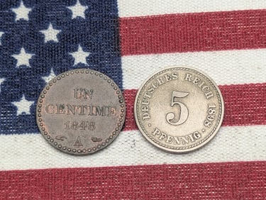 1848-A France 1 Centime & 1898 German Empire 5 Pfennig (2 PCS)