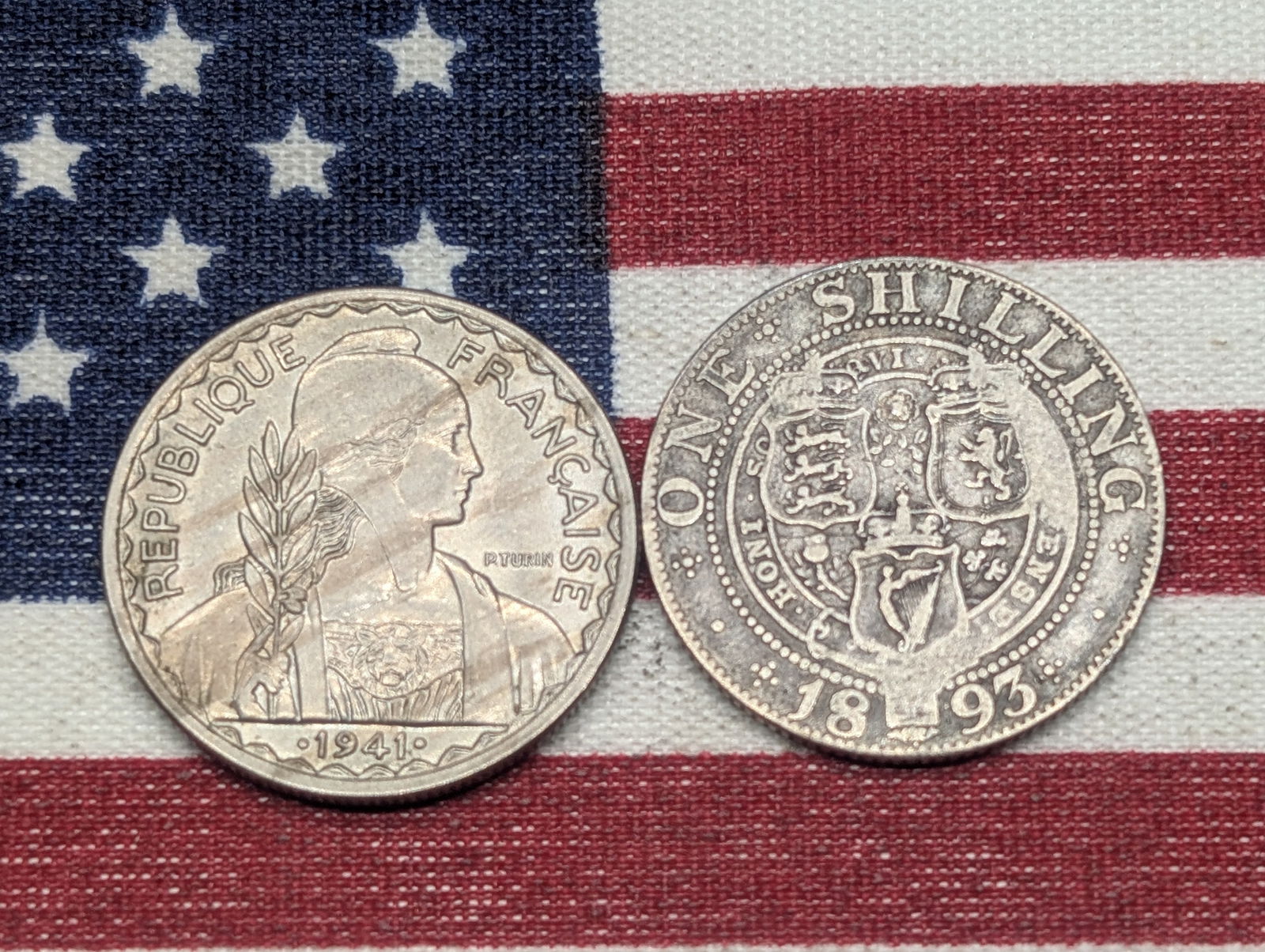 1893 United Kingdom 1 Silver Shilling *FINE* & 1941-S French Indo-China 20 Cents (2 PCS) (1 of 2)