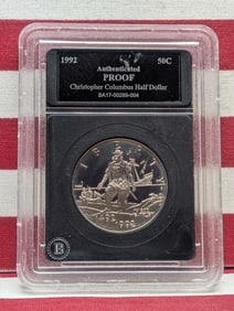 1992-S PROOF Christopher Columbus Commemorative Half Dollar - Slabbed Authentic
