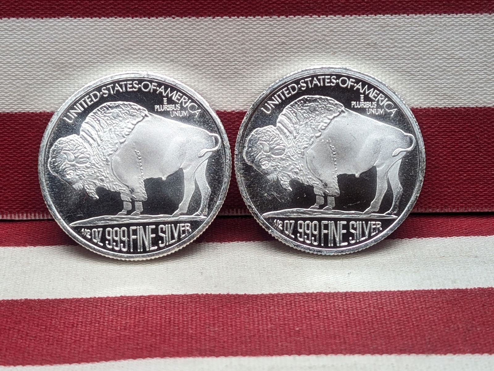 (2) 1/2 Oz. Each .999 FINE SILVER Indian Head Buffalo Nickel Designed Rounds (1 of 2)