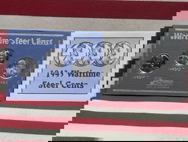 1943 Lincoln Wartime Steel Wheat Cent Mint Mark Collection in Display