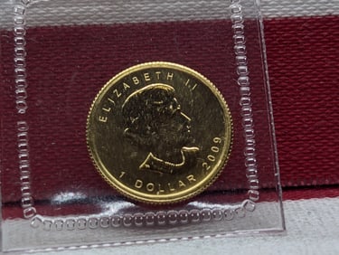 1/20th Oz. .9999 FINE GOLD 2009 $1 Miniature Maple Leaf Coin in Government Sealed Plastic