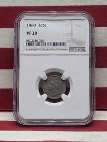 1869 Three Cent Nickel - NGC VF30